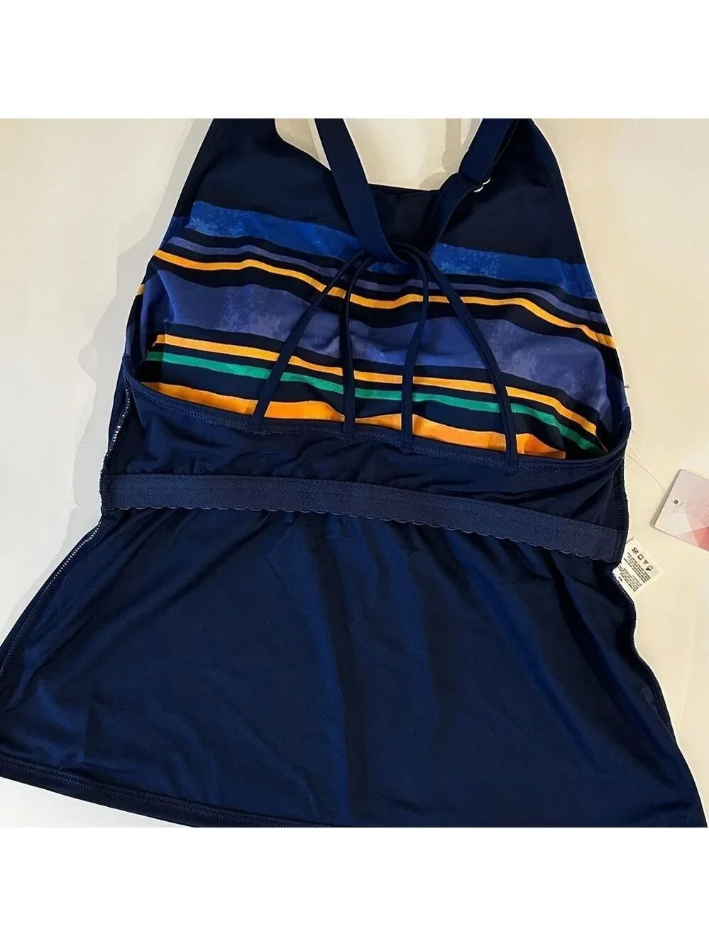 Lands' End High Neck Strappy Back Deep Sea Painted Stripes Size 16W NWT